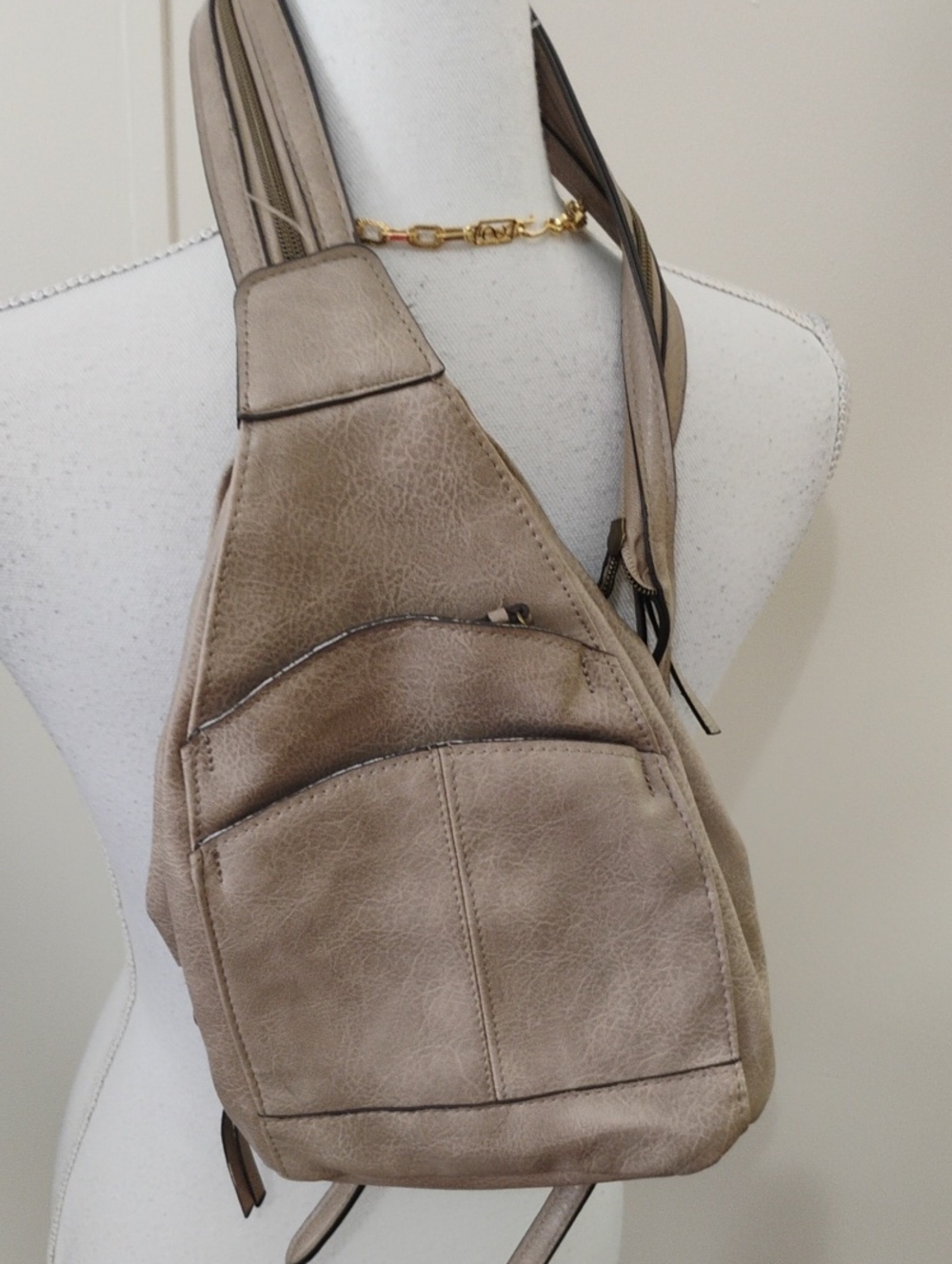 Girls Neutral Taupe Leather Sling Bag - Unbranded